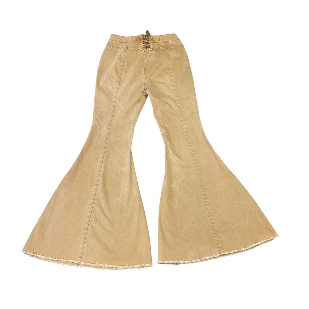 We The Free People Lace Up Back Curvy Just Float On Flare Jeans 29 Tan Boho